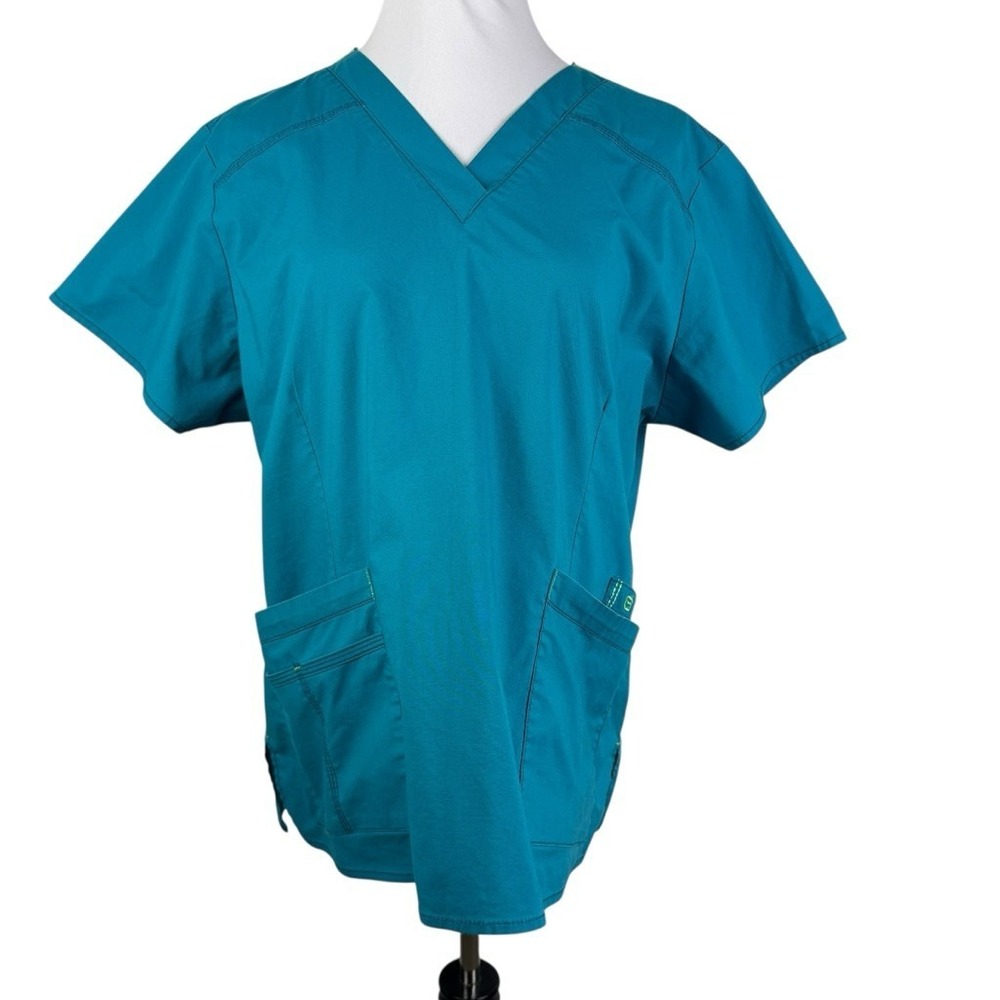 WonderWink Flex Turquoise Scrub Top 2 Large Front Pockets‎ Women's XL